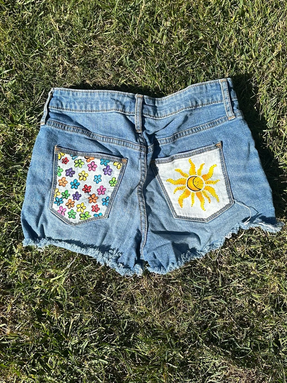 hand painted denim shorts